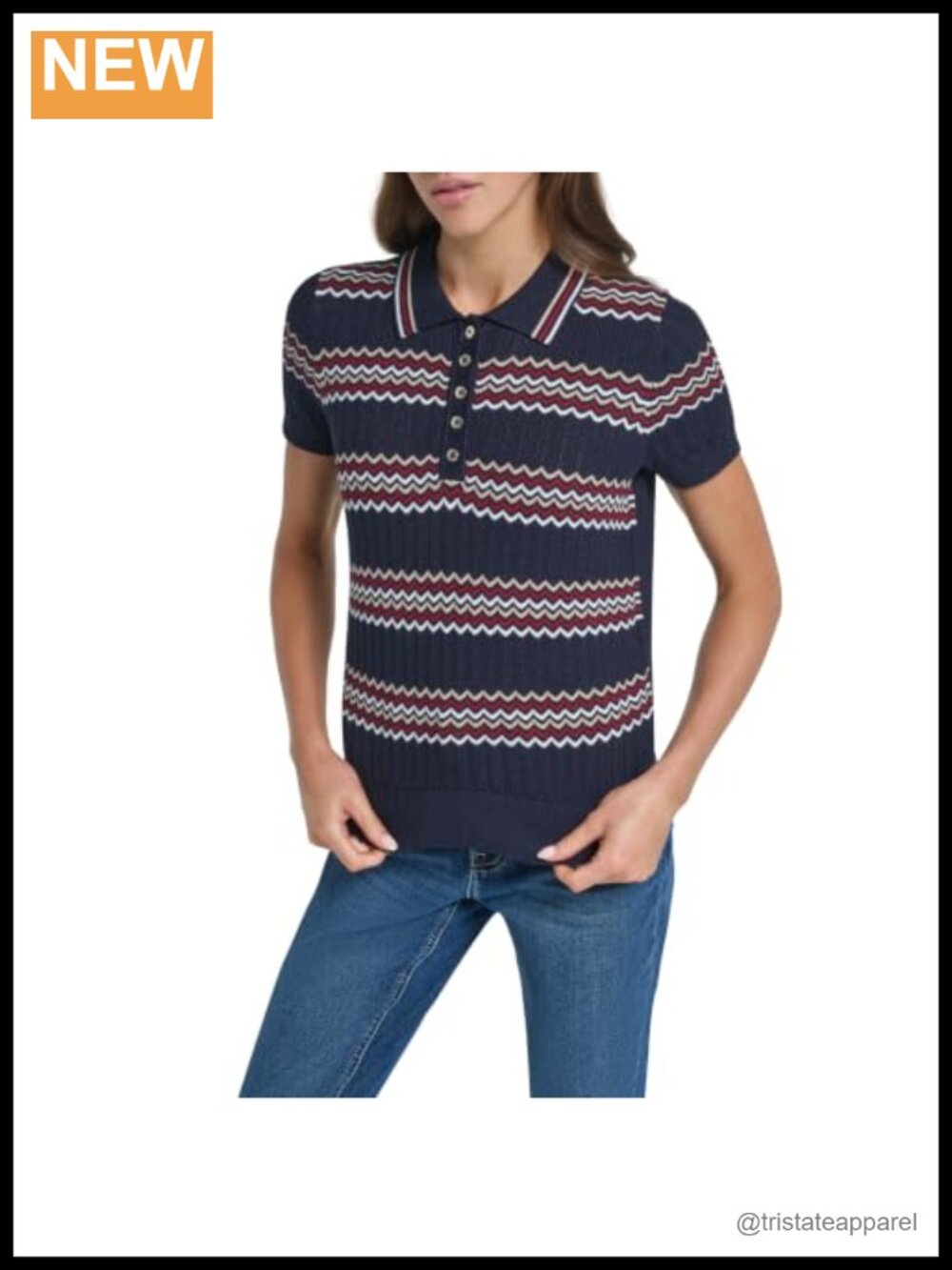 Viscose Rayon Nylon V-Neck Cable Knit Long Sleeve Polo